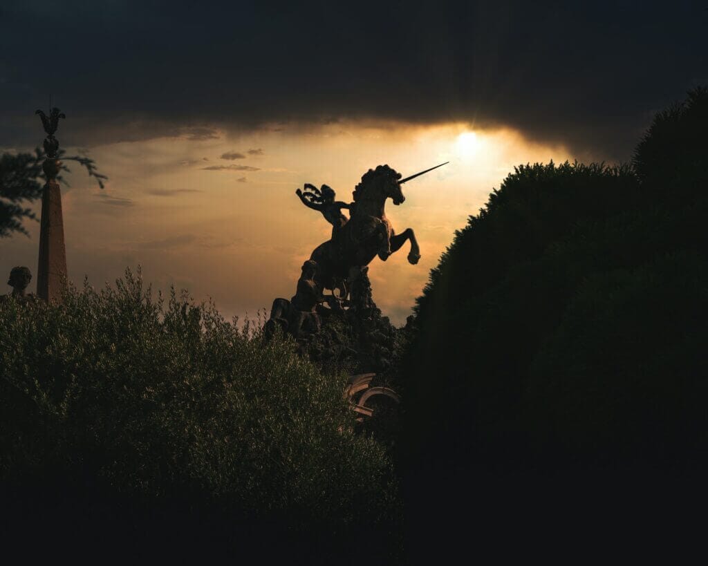 silhouette of man holding stick during sunset